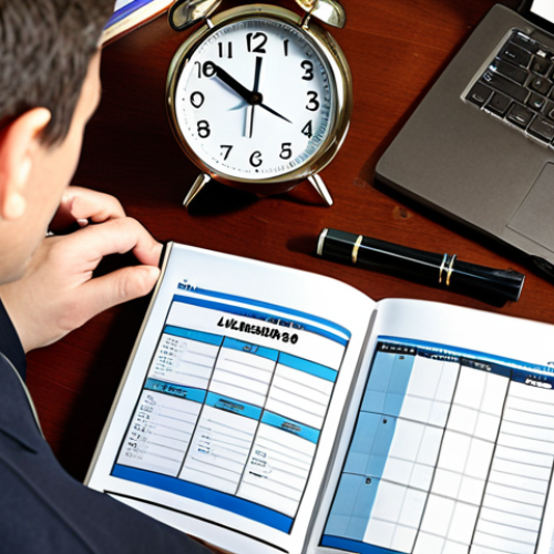 **

A person studying a syllabus, surrounded by books and online resources, with a calendar and clock emphasizing time management.  A feeling of focus and determination should be present.

**