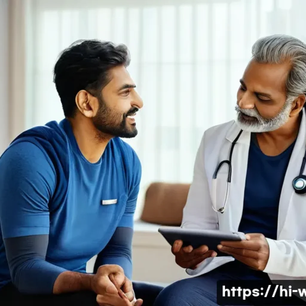 웰빙코디네이터와 건강 목표 점검 방법 - A vibrant and detailed scene of a Hindi-speaking wellbeing coordinator consulting with a middle-aged...