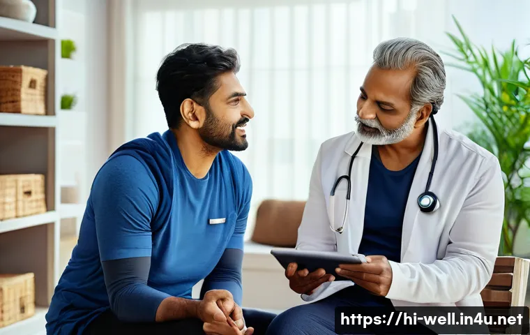 웰빙코디네이터와 건강 목표 점검 방법 - A vibrant and detailed scene of a Hindi-speaking wellbeing coordinator consulting with a middle-aged...
