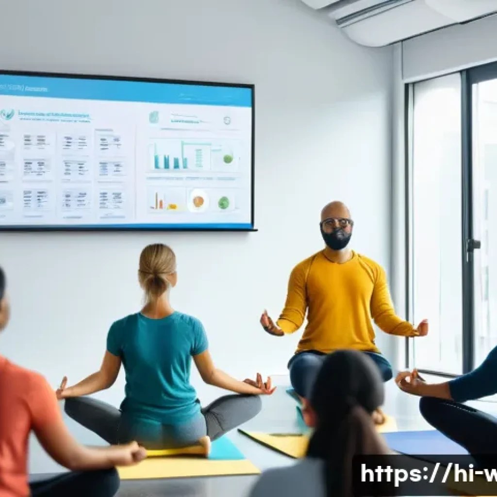 웰빙코디네이터 진로 탐색 방법 - A professional wellbeing coordinator organizing a health and wellness workshop in a corporate office...