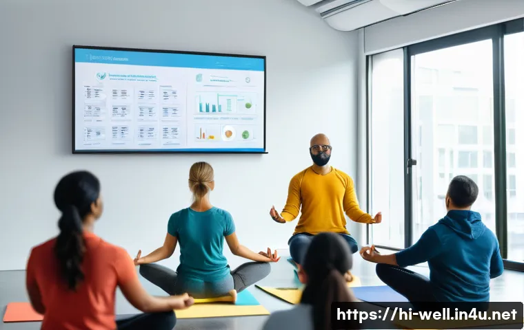 웰빙코디네이터 진로 탐색 방법 - A professional wellbeing coordinator organizing a health and wellness workshop in a corporate office...