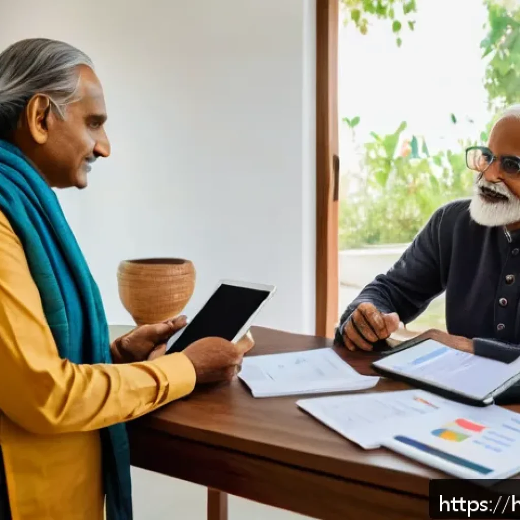 웰빙코디네이터와 고객 건강 플랜 설계 - A wellness coordinator consulting with a middle-aged Indian man in a bright, modern home setting, di...