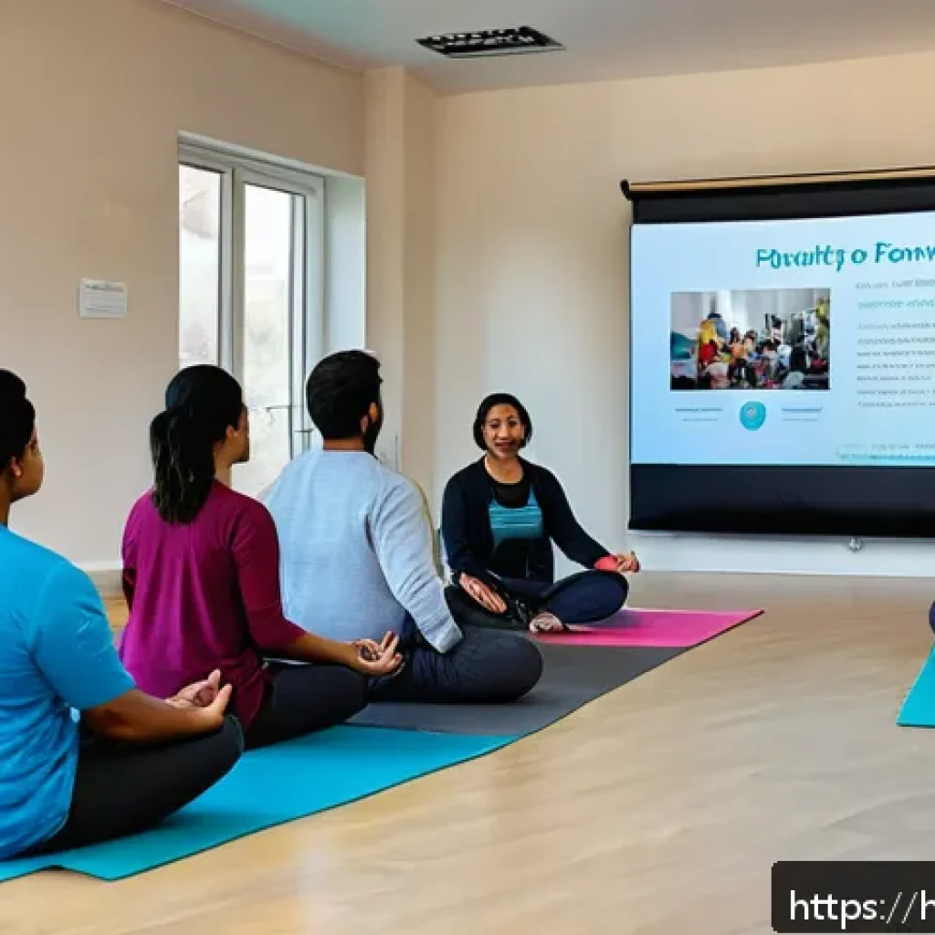 웰빙코디네이터 자격증 비전 - A professional wellbeing coordinator conducting a balanced wellness workshop in a bright, modern com...