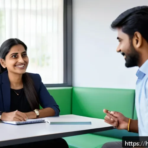 Home 31 웰빙코디네이터와 고객 신뢰 구축 사례 - A professional wellbeing coordinator engaging in a warm and open conversation with a Hindi-speaking ...