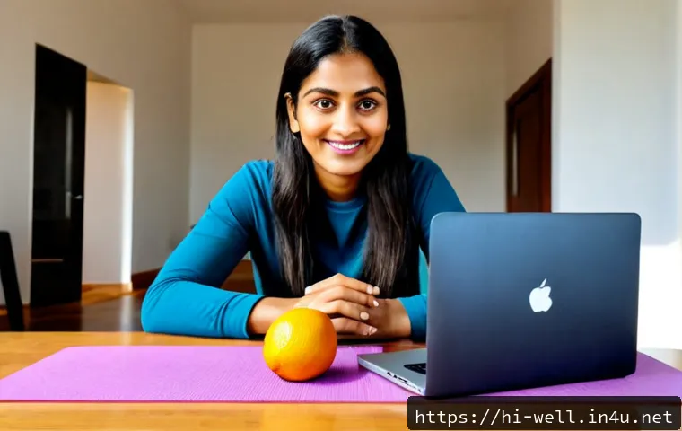 웰빙코디네이터와 온라인 강의 제작 - Photorealistic wellness coordinator in a bright modern home office, warmly guiding an online course ...